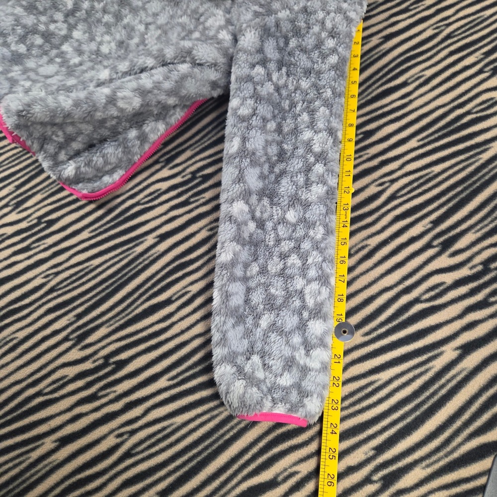 Eddie Bauer Sherpa Fleece Hoodie Gray Leopard Pink Trim Kids Large Womens XS S - Picture 8 of 8